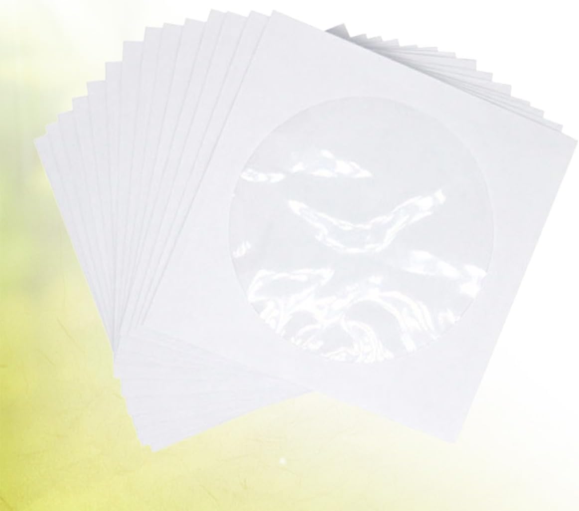 100 White Paper CD DVD Sleeves, Easy Storage and Convenient to Carry, Sturdy Pp and Paper Material, Portable Disc Organizer Bag for Media Collections and School Projects