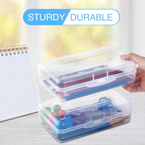Image of Sooez 1 Pack Pencil Case, Clear Pencil Box with Stickers, Large Plastic Crayon Box with Snap-tight Lid, Stackable Storage Art Craft Marker Organizer for Kids Boys Back to School, Orange