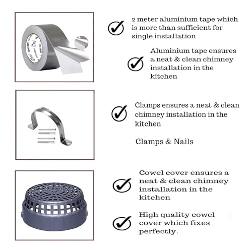 Image of 6 inch Flexible Aluminum Duct Pipe for Kitchen Chimney | Complete Installation Kit with Free Cowl Cover, 2m Tape, and Clamp | Fits Various Chimney Brands, Silver (6 inch /150mm diameter, 4FT)