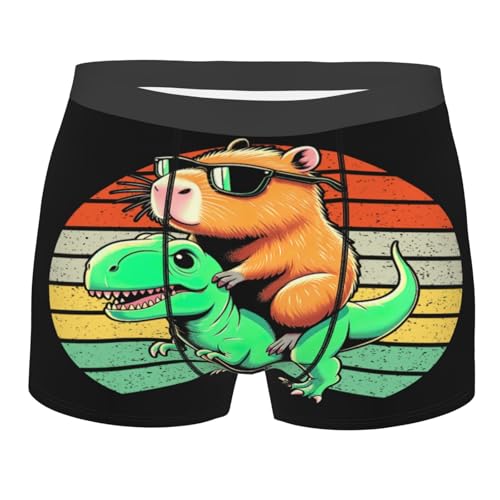Capybara Riding A Tyrannosaurus Rex Underwear for Men Gifts Men's Boxer Briefs Breathable Underpants Fit Daily Wear​