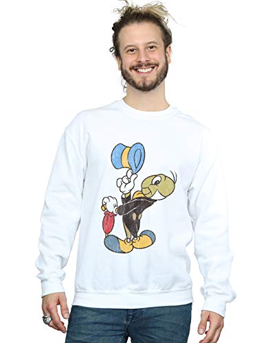 Disney Homme Pinocchio Jiminy Cricket Sweat-Shirt Blanc Medium