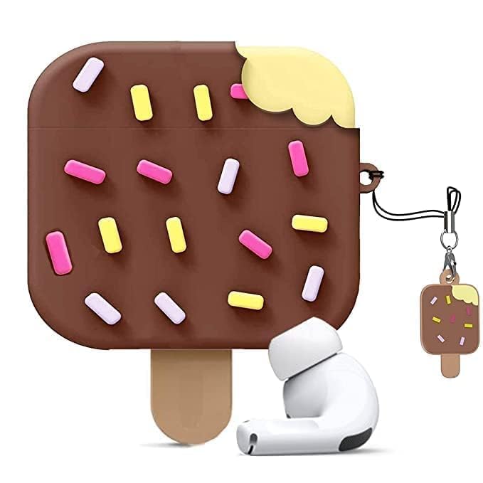 Image of Dezet Cute Soft Silicone Pouh Case for Airpods Pro GEN-2 (2022) � 3D Cartoon Animal Character Cover with Keychain Ring, Shockproof & Dustproof Protective Case for Kids & Girls (ICE Chocalate)