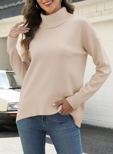 Image of ANFTFH Womens Turtleneck Sweater 2025 Ribbed Knit Top Pullover Sweaters