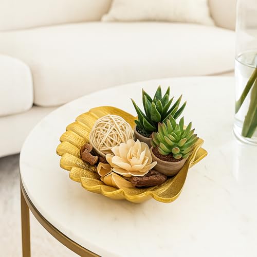 Image of MARKET 99 Golden Ribbed Aluminium Decorative Platter | Glossy Designer Tray for Table, Dining, Center & Coffee Table Decor | Elegant Festive, Diwali, Housewarming & Gifting Display