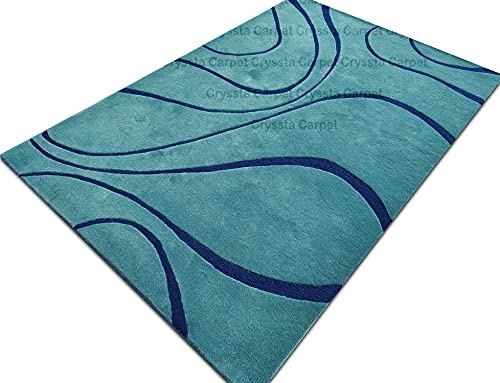 Image of Ocean Wave Modern Carpet for Living Room Bedroom and Hall Size (6 x 8) Feet Color Teal