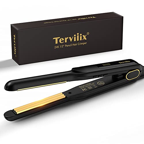 Terviiix 24K Titanium Pencil Hair Crimper for Volume, Crimper Hair Iron for Thin Hair Roots, Mini Crimping Iron with Mirco Crimp Plates for Maximum Root Volumize, Travel-Ready, Dual Voltage, 1/2 Inch