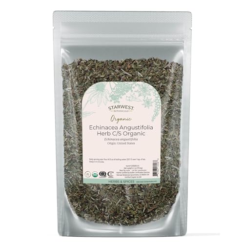 Starwest Botanicals Dried Echinacea Angustifolia Organic - Loose Leaf Herb for Tea & Natural Herbal Blends Cut & Sifted Certified Kosher Non-GMO - 4 oz Pouch