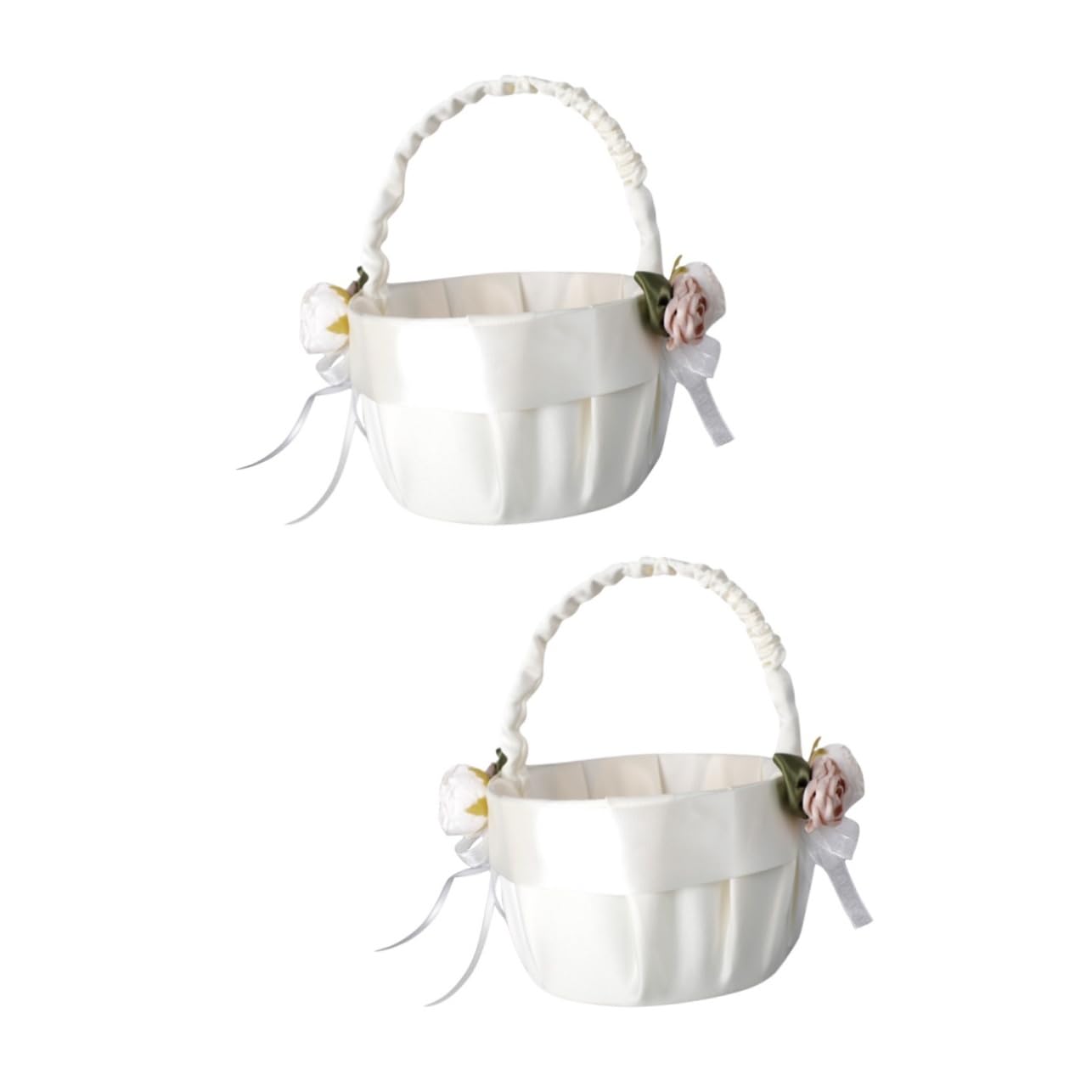 IMIKEYA 2 Stück Hochzeitsblumenkorb für Blumenmädchen Eleganter Handkorb mit Satin und Spitze Dekorativ und Leicht für Romantische Hochzeiten und Besondere Anlässe