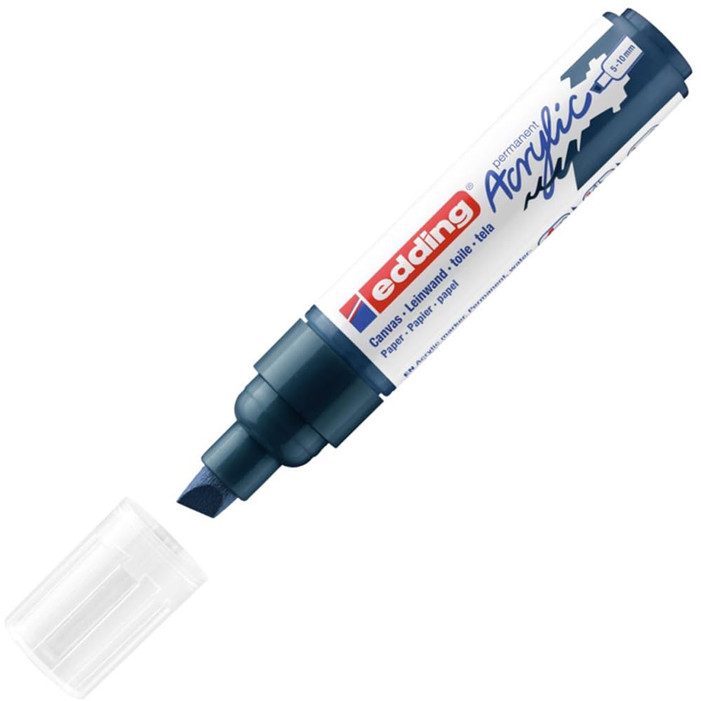 edding 5000 Broad Line Acrylic Marker - Dark Blue - 1 x Waterproof Acrylic Marker Pen - Wide Chisel Tip 5-10mm - Acrylic Paint for Canvas, Kraft Paper, Wood and Stone