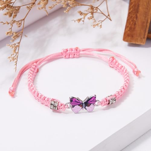 Image of COLORFUL BLING Butterfly Charm Bracelets Adjustable Hand Woven String Bracelets BFF Gift for Women