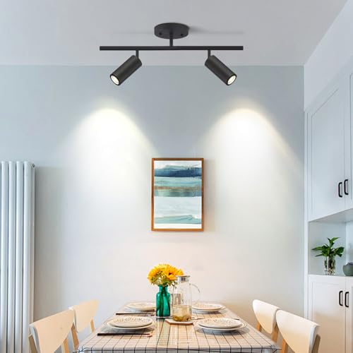Image of KCO Lighting Modern 2 Light Track Lighting Kit Matte Black Track Lighting Fixtures Flush Mount Ceiling Spot Lights Indoor Adjustable Ceiling Spot Light for Bedroom Kitchen Living Room