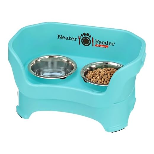 Neater Feeder Deluxe for Medium Dogs - Mess Proof Pet Feeder with Stainless Steel Food & Water Bowls - Drip Proof, Non-Tip, and Non-Slip - Aquamarine