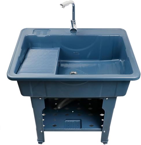 Lavandino autoportante con lavabo, stazione di lavaggio interna ed esterna con rubinetto e kit di scarico, ideale per lavanderia e garage