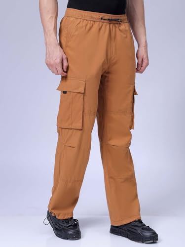 Image of The Indian Garage Co Men Relaxed Fit Solid Mid-Rise Elasticated Cargos