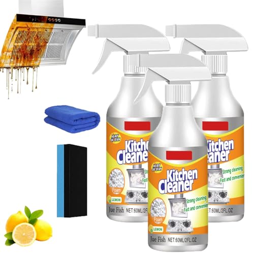 Detergente in schiuma da cucina, spray multiuso per piani cottura domestici, detergente multiuso per macchie ostinate per pentole e padelle, detergente per macchie di olio (3 pezzi)