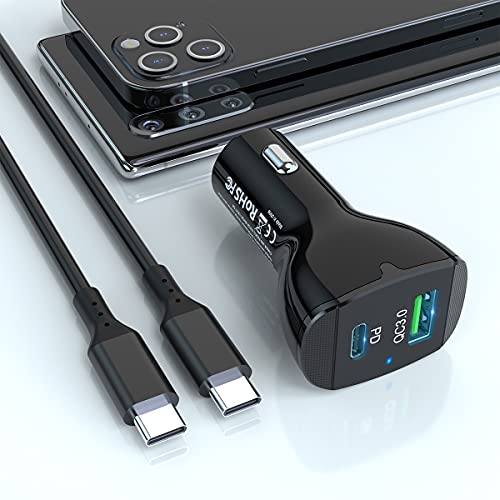 QC 3.0 Chargeur Voiture Rapide USB C en avec 45W USB C PD3.0 et 18W USB A QC3.0 Compatible avec Le téléphone 12 Pro Max/Mini/11 Pro Max/11/XS Max/XR/X/8/SE, PD & QC3.0 Chargeur Voiture Cover