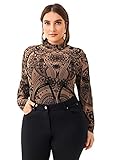 Floerns Women's Plus Size Leopard Print Mock Neck Mesh Long Sleeve Tee Shirt Top Brown Paisley 1XL