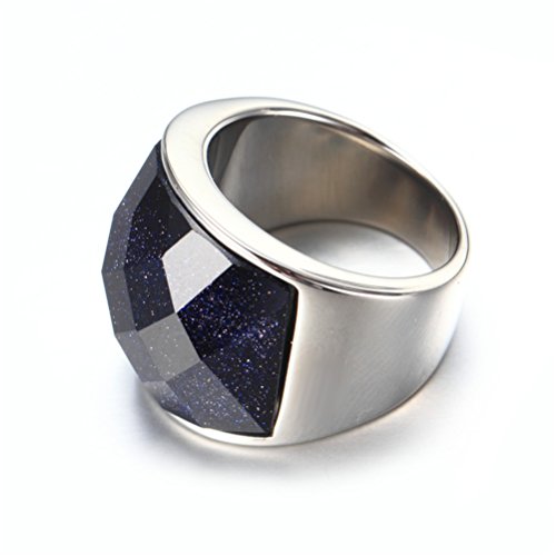 Inreng Men's Stainless Steel Blue Sky Diamond Cut Gemstone Ring 19Mm Wide Wedding Band Size 12 #TOP4