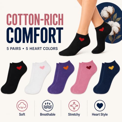 Image of KONY Women's Cotton Ankle Socks, Fun Novelty Patterns, 5 Pairs | 86% cotton, low cut fit, colorful designs, stocking stuffer, birthday gift, Christmas gift, women & teen girls, size 5-10