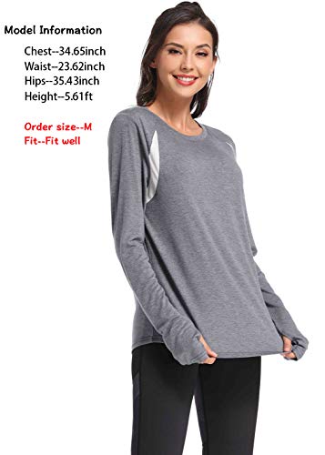 Muzniuer Women's Workout Long Sleeve T Shirt Plain Long Sleeve Shirt Yoga Tops Gym Sports T-Shirt Breathable Workout Shirts with Thumb Hole Workout Clothes for Women Black S