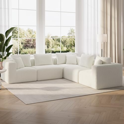 Image of Novilla 106 inch Modular Sectional Sofa, V Shape Sectional Couch, Modern Cloud Design with Smarts Coil Support, Boneless Couch for Large Living Room Apartment, No Assembly Required, Beige