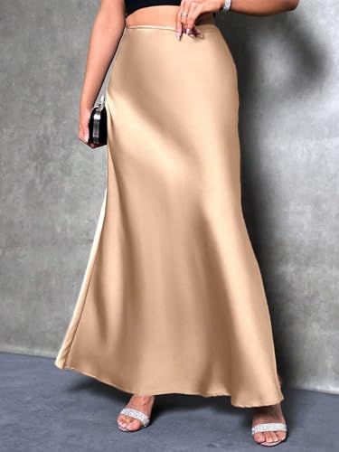 Women's Flowy Trendy Skirt Solid Color High Waist Elegant Long Skirt4