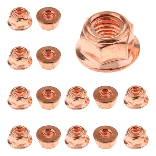 15 Piezas Tuerca Hexagonal M8 Colector de Escape,Cerradura de Cobre Hexagonales M8 x 1,25 con Tuercas de Escape,Tuerca Autoblocante Hexagonal Chapada en Cobre con Brida,Repuesto para Coche para E30