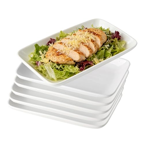 Luckwaii Lot de 6 assiettes rectangulaires, petites, 23 x 12 cm, en mélamine, rectangulaires, allongées, en porcelaine, blanches, pour antipasti, desserts,...