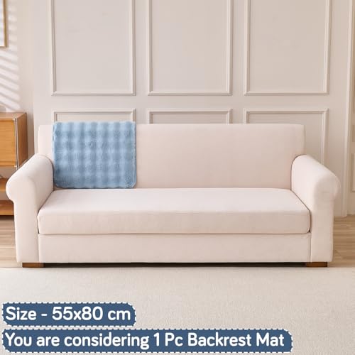 Image of HOKIPO 'FurHug' Luxury Faux Rabbit Fur Sofa Backrest Cover with Anti-Slip Backing, Charm Blue (AR-6289-BL*1S)