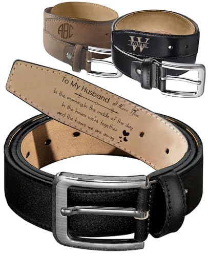 Personalized Belts for Men, Custom Engraved Leather Belt with Name Text, Customized Valentines Fathers Day Gift for Him Dad Boyfriend Husband