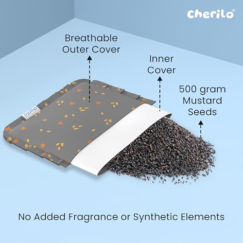 Image of Cherilo Mustard Seed Baby Comfort Cushion | Adjustable Filling | Soft Cotton Cover | 28 x 21.5 x 2 cm - Grey Leaf Pattern