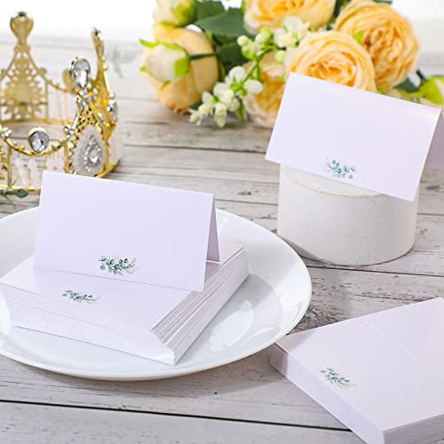 Fumete 100 Pack Watercolor Place Cards for Wedding Greenery Seating Place sign Tented Blank Table Printable Tent Folding Name Card for Party Bridal Banquet Dinner, 3.5 x 4 Inch(Exquisite) - Thumbnail 4