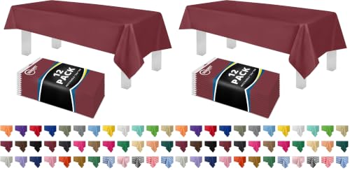 Image of Grandipity 24 Pack Premium Disposable Plastic Tablecloth 54 Inch. x 108 Inch. Decorative Rectangle Table Cover - Burgundy