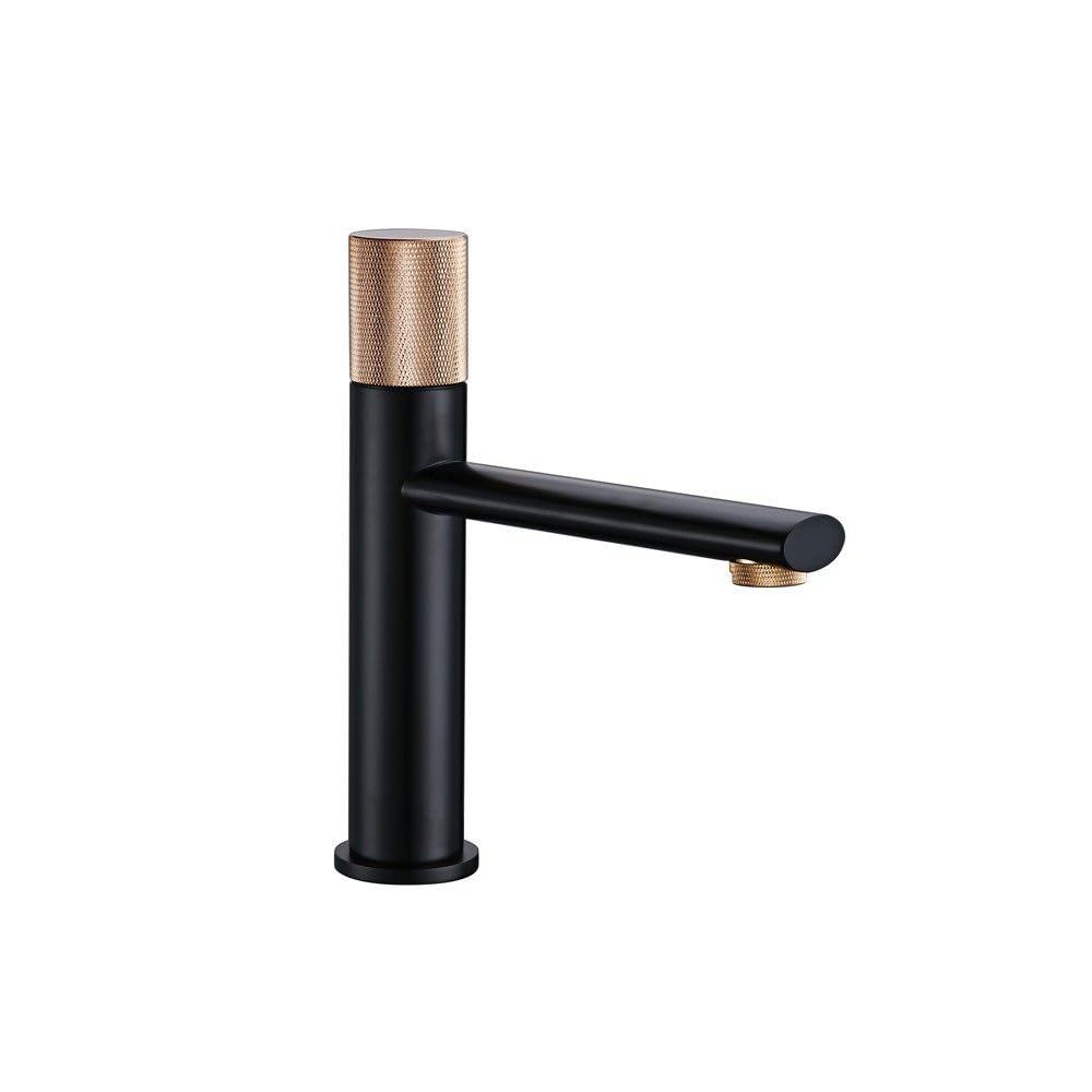 Miscelatore rubinetto acqua calda e fredda montaggio su ponte maniglia zigrinata singola un foro lavabo bagno lavabo manopola zigrinata girevole design, nero oro rosa S