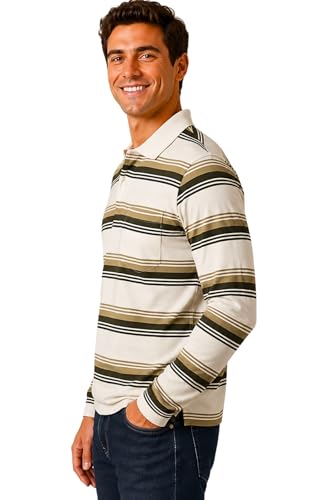 Image of SANE ORIGINALS Full Sleeves Polo T-Shirt for Men with Pocket || Stripe Collar and Pocket T-Shirt for Men Long Sleeves