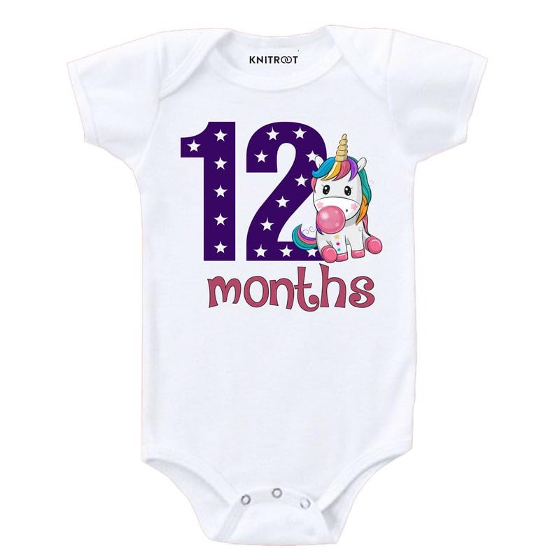 Image of KNITROOT Monthly Birthday Special Unisex Baby Romper Half Sleeve White Color