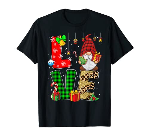 LOVE Gnome For Women Men Kids Gnome Christmas Xmas Pajama Maglietta