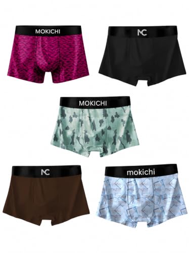 Image of Men's Boxer Briefs for Men, Stretchable Trunks Underwear, Soft Comfortable Fit, Breathable Mid-Rise Boxer Shorts, Assorted Solid & Printed Designs, Pack of 5
