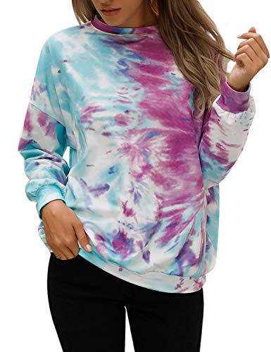 Blooming Jelly Women Tie Dye Sweatshirt Pullover Loose Fitting Tops Color Block Crew Neck Long Sleeve Shirts?Large?Multicolour?