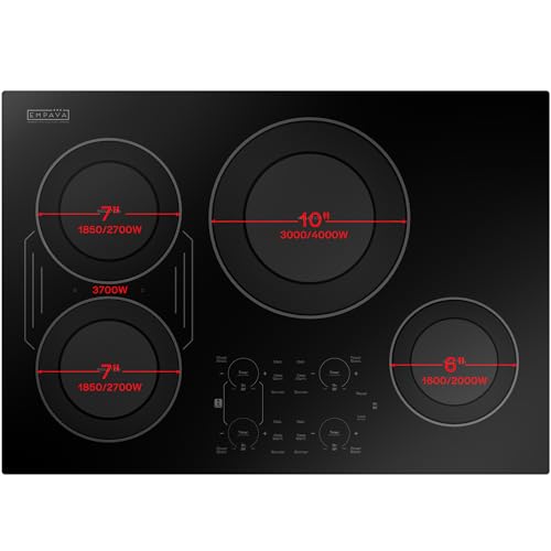 Image of Empava Flex 30 inch Induction Cooktop 4 Burner, Drop-in, Hardwired | cTUVus Certification, Bridge-SYNC, Auto RapidHeat, 3 Preset Modes, 17 Power Levels+Boost, Glide-touch Controls, Pan Sensor