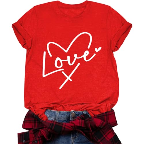 Image of Valentines Shirts for Women Valentine Love Heart Printed Graphic Tshirt Cute Girls Casual Top