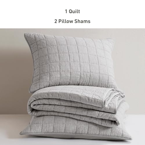 Hyde Lane Linen Quilt Set Queen Size - Breathable Box Stitched European Flax Bedding Set for Bedspread and Coverlet, with 2 Pillow Shams, 90"x96", Grey by Hyde Lane - Used condition - Image 5
