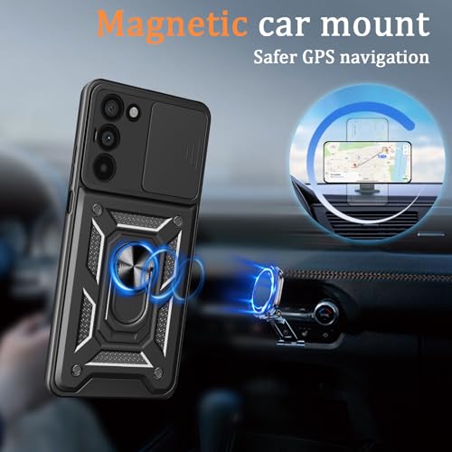 Image of Casodon Heavy Duty Back Case Cover for Redmi 15 5G, Shockproof Redmi 15 Back Cover, Ring Case with Kickstand and Camera Protection Shutter - Black