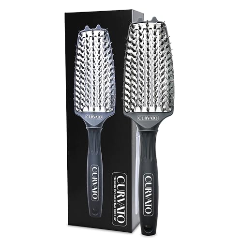 Image of CURVATO Titanium Ceramic Curved Thermal Brush - Professional Styling Brush with Boar & Nylon Bristles for Shine, Control, and Lift, Ideal Hair Styling Tools for All Hair Types, by O2