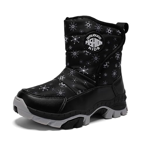 Bottes de neige fille 33.5 noires à tige cloutée avec fermeture éclair latérale
