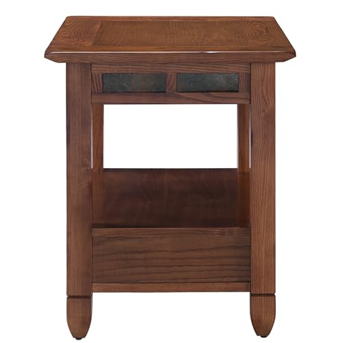 Image of Leick Home 10907 Slatestone One Drawer Rustic Oak End Table, Distressed Rustic Oak