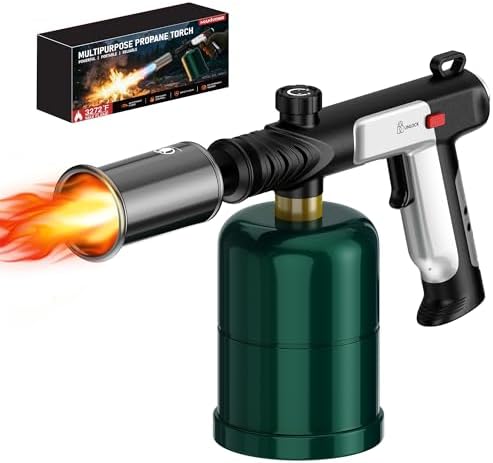 Pistola de propano, soplete de propano y soplete de cocina con bloqueo de seguridad, fuego máximo de un toque, llama ajustable para quemar filetes, barbacoa, arrancador de carbón y quemar malezas