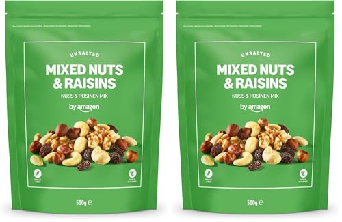 by Amazon Mezcla de Frutos Secos y Uvas Pasas - 500g (Paquete de 2)