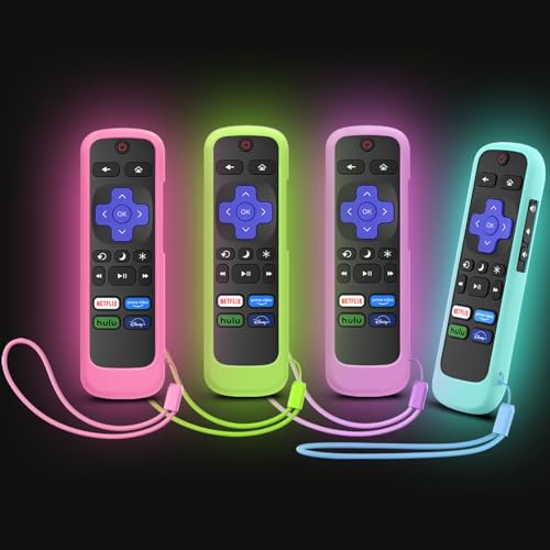 4 Pack Remote Cover for Hisense TCL Roku TV Universal Replacement Remote Case Compatible with Roku Voice Remote Glow in The Dark