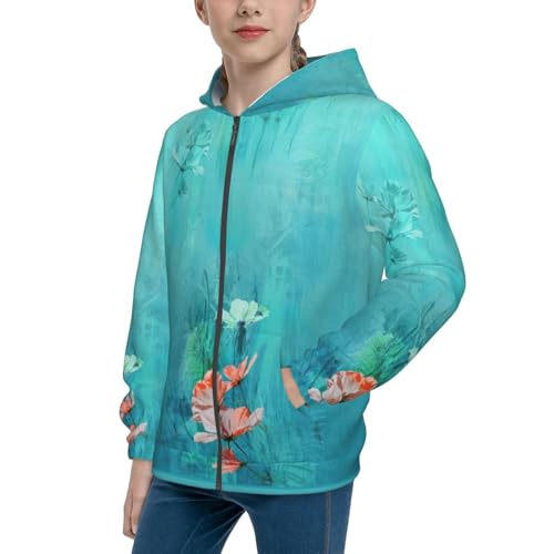 Flowers in Water Kid Hoodies Boys Zip Up Sweatshirts Girls Pullover with Pocket
